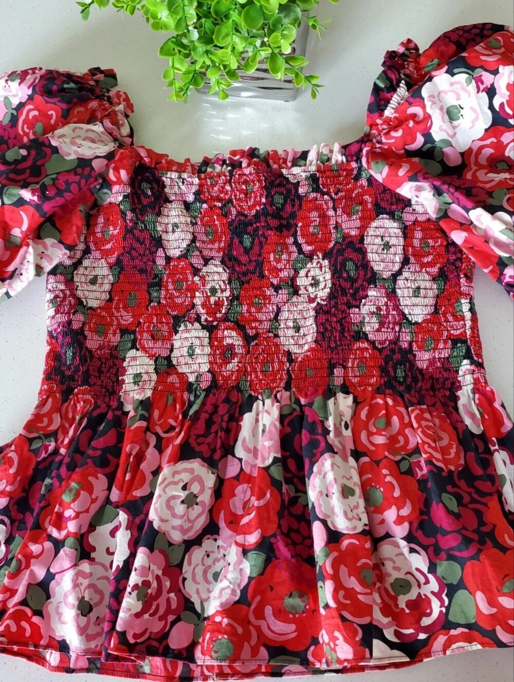 Kate Spade Rosette Blooms Puff Shoulder Top